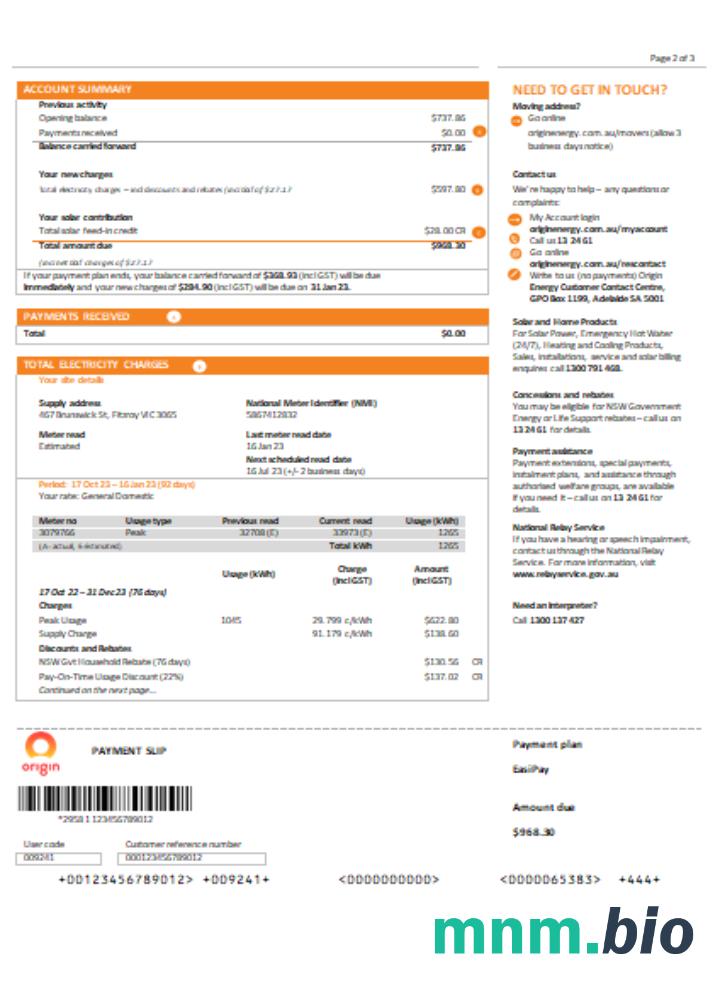 Nowa Południowa Walia (NSW) Origin electricity rachunek za usługi komunalne, Strona 2